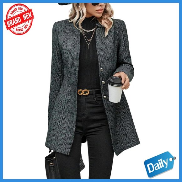 Wool Blend Herringbone Blazer Slim Fit Women's Business Casual Jacket